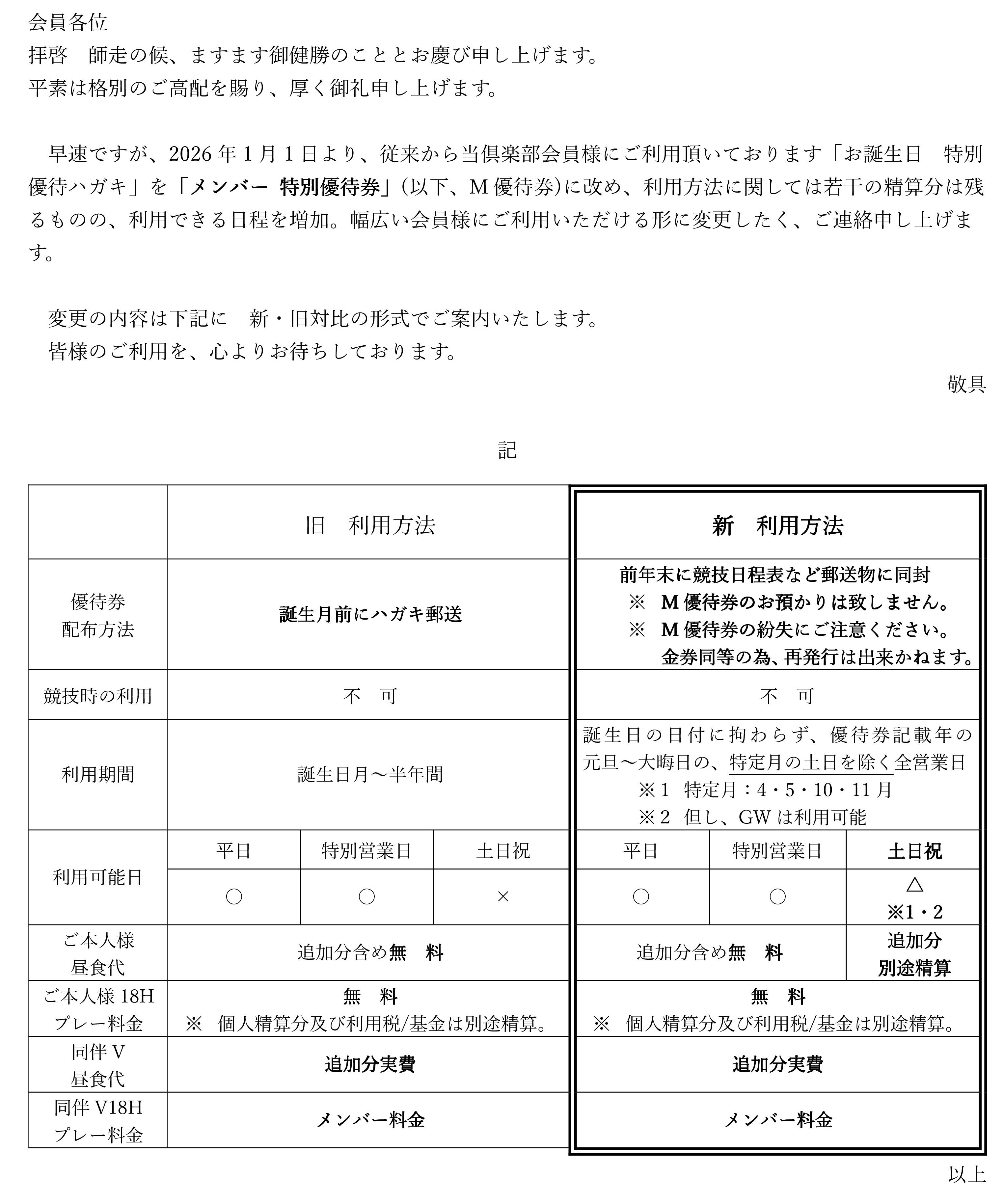 優待券利用方法変更